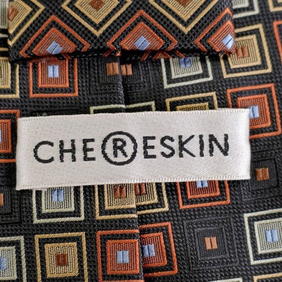 Chereskin Black Tan Brown Geometric Polyester Short Tie‎ - Picture 3 of 6